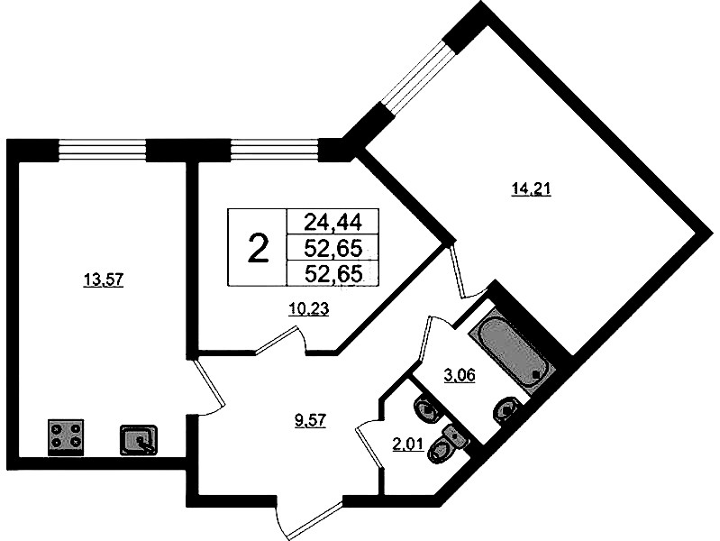 2-комнатная квартира 52.65 м², 2/17 эт., ЖК «Стороны Света 2»